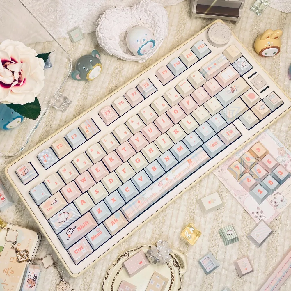 Sunset Island Theme Keycap 132Keys PBT Custom Cute Cherry Profile Keycaps for Mechanical Keyboard Accessories Gift Magnetic Axis