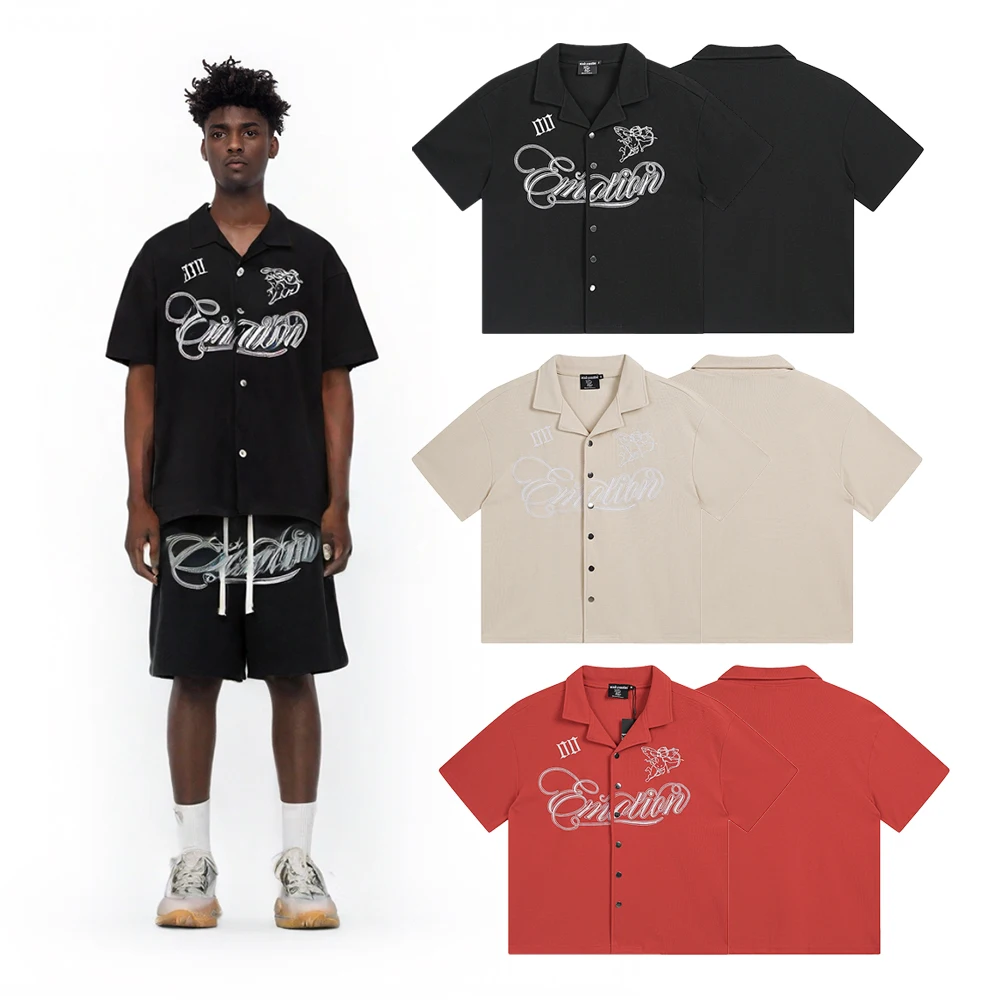 

Летняя мужская одежда, рубашки с короткими рукавами и вышивкой, вафельные хлопковые дышащие винтажные рубашки со старыми деньгами, мужские уличные рубашки