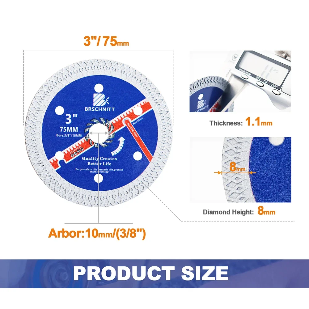Imagem -04 - Mini Serra Disco de Corte Lâmina de Diamante Diâmetro 10 mm Corte de Cerâmica Mármore Granito Pedra 75 mm Brschnitt3inch