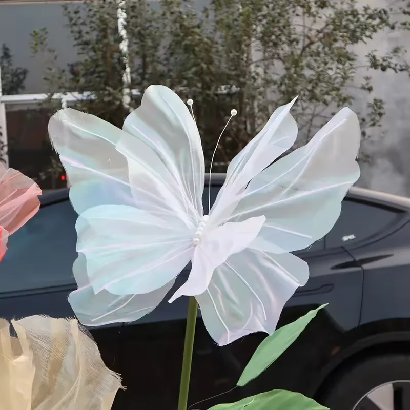 50cm Artificial Butterfly Gauze 3D Silk Yarn Butterfly Outdoor Display Giant Wedding Party Decoration Crafts Fake Butterfly