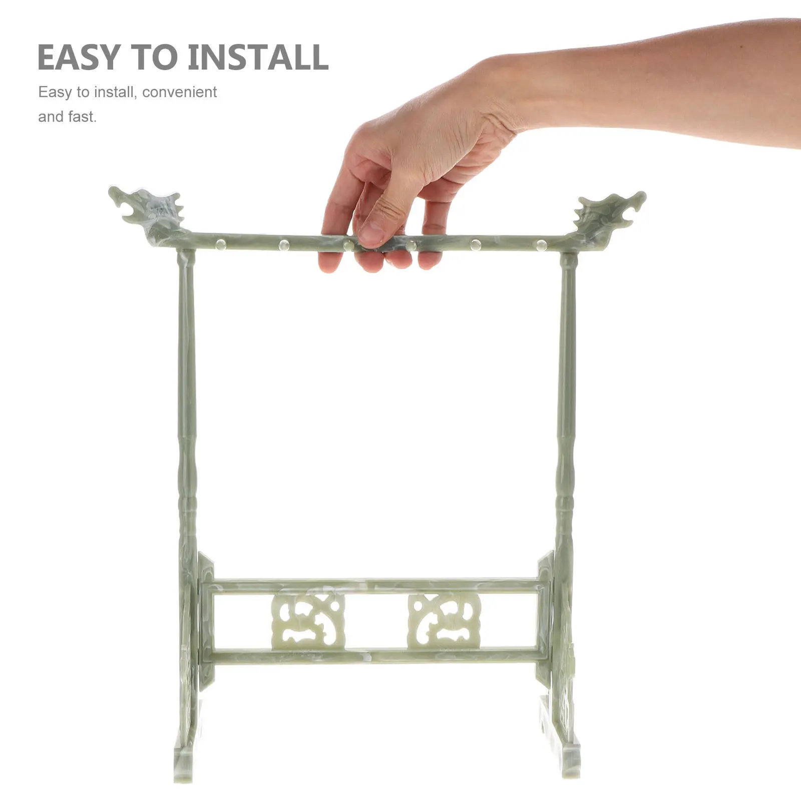 Jade Imitation Dragon Head Brush Holder 6 Hook Green Calligraphy Brush Storage Rack Pen Stand Wand Display Artistic Workspace view 5