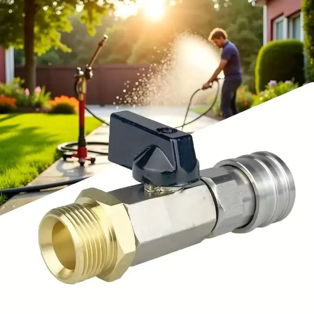 Water Flow Control High Pressure Washer Ball Valve Brass Material 1/4 Inch Hose Switch Threaded Ports On/Off Switch