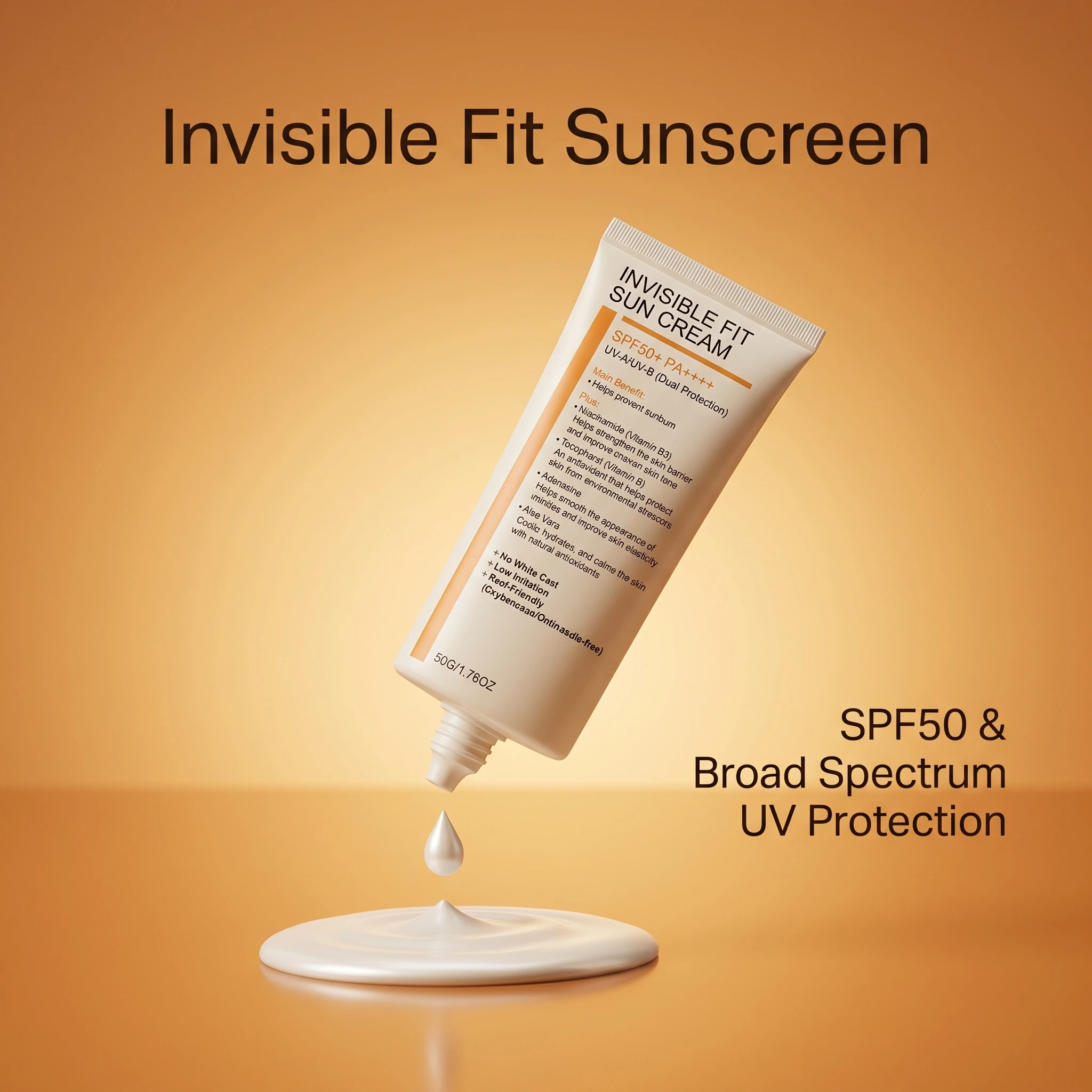 Protector solar Invisible Fit SPF50, protección UV de amplio espectro, protector solar hidratante ligero y brillante para mujeres y hombres, todo tipo de piel