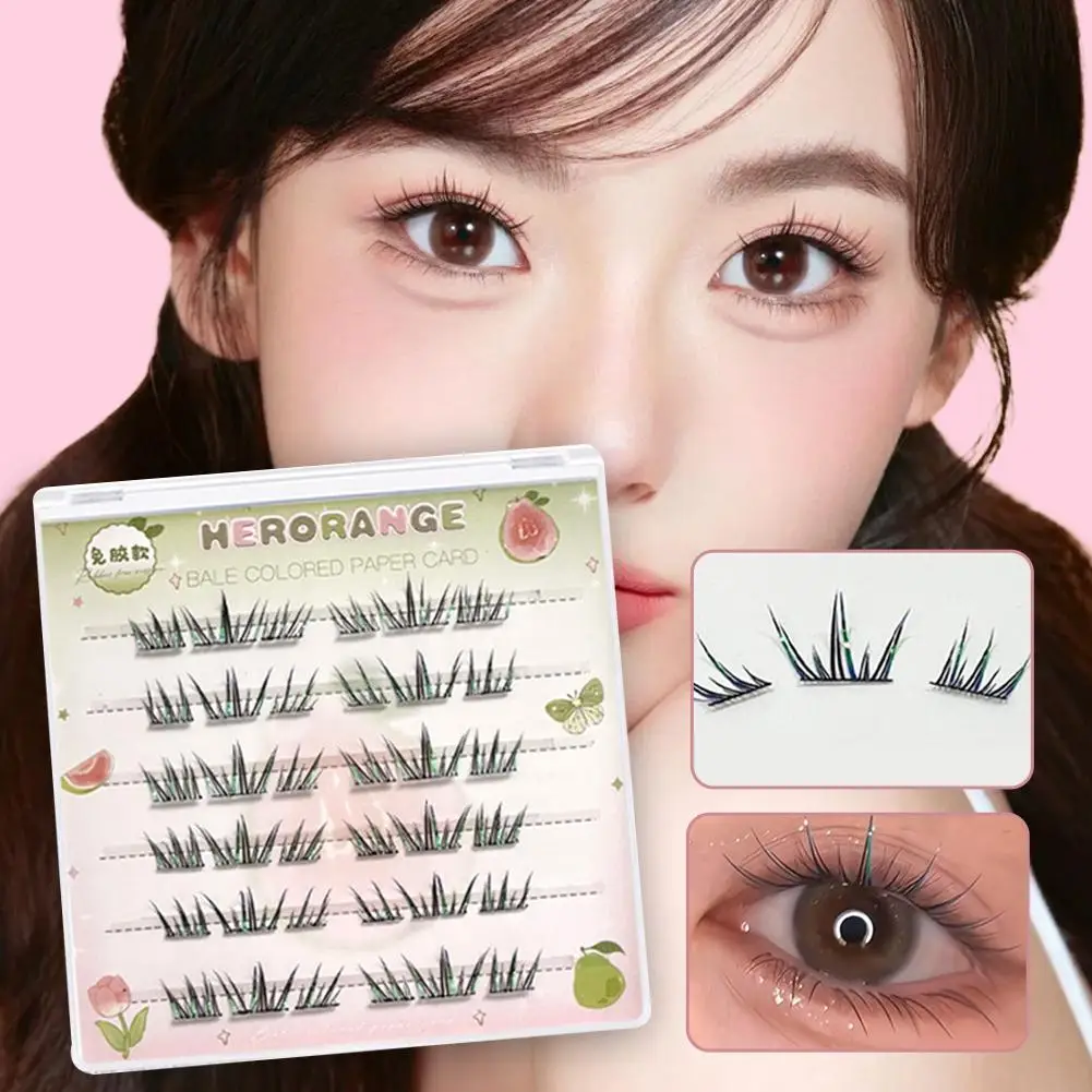 Gradiënt Gekleurde Blauw Groen Valse Wimpers Lijmvrije Kleurrijke Wimper Segment Verlenging Kerst Halloween Make-up Cluster J0T0