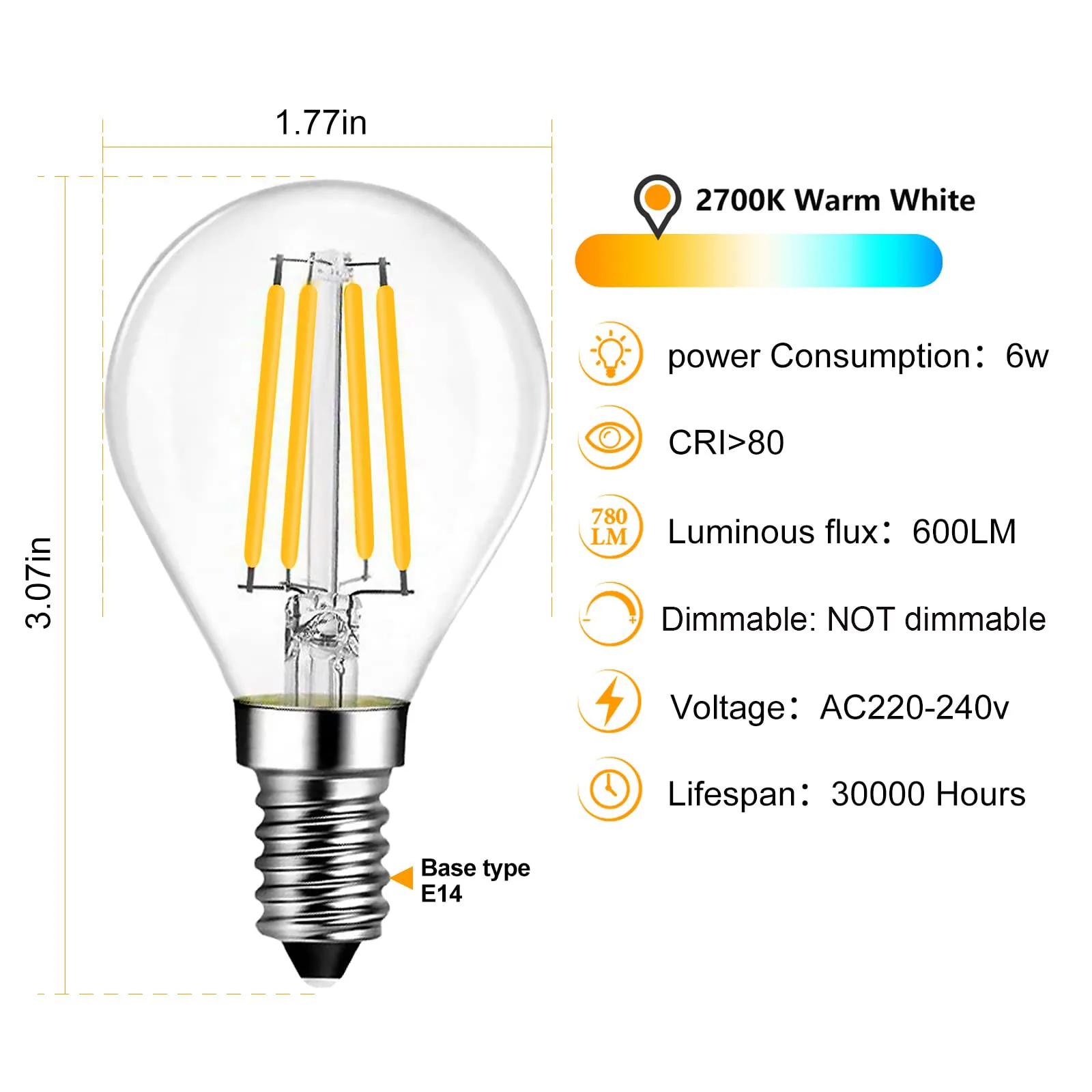 G45 Globe E14 Led Lamp 4W 6W P45 Retro LED Filament Light Bulb Screw E14 220V Warm White 2700K Decorative Lighting