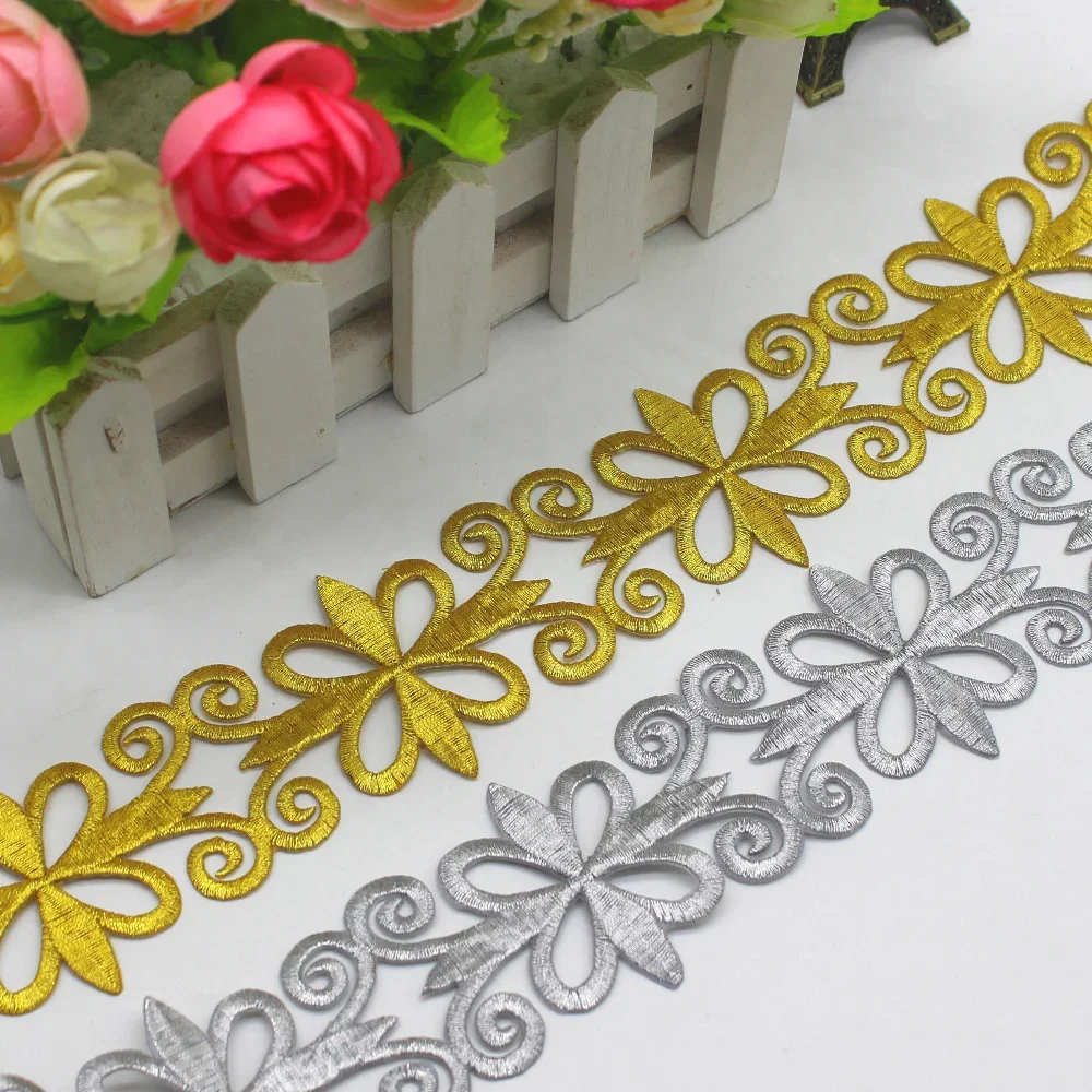 Gold Embroidered Lace For Cosplay Costume Braid Vintage Applique Iron On Gold and Sliver Metallic Lace 5CM