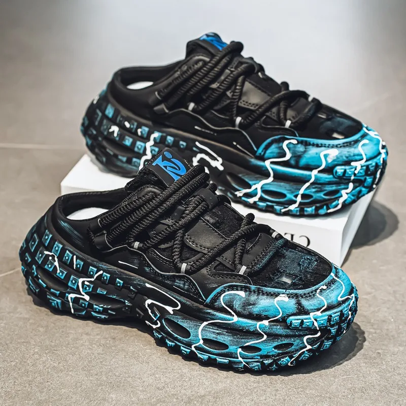 

Мужская обувь, легкие роскошные летние модные уличные кроссовки с дышащей сеткой и половиной лотка, повседневная дизайнерская мужская обувь на платформе, Zapatillas Hombre