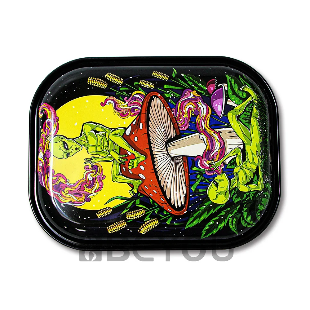 Protable Rolling Tray Magnetic Lid Set Small Metal Smoking Grinder Accessories Tobacco Paper Storage Plate Double Pattern Custom