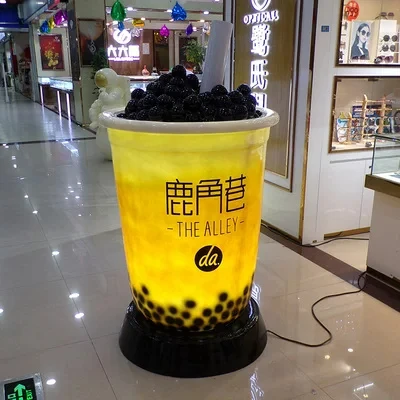 ATV&UTVFiberglass Figurine Life Size Resin Figurines Bubble Tea Cup 4 Feet Giant Milktea Sculpture for Window Display