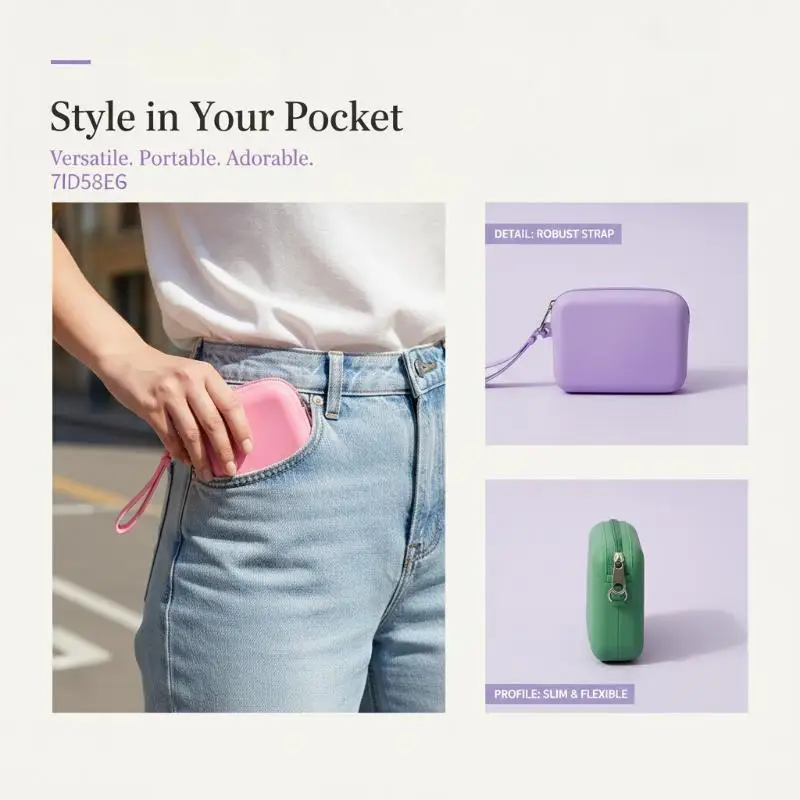 Cute Candy Color Silicone Coin Purse With 3D Heart Design Portable Wrist Lanyard For Keys Earphones Coins Daily Outings Shopping