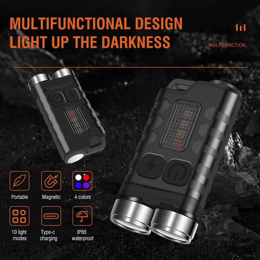 BORUiT V3 EDC Keychain LED Flashlight 900 Lumens Mini Torch Type-C Rechargeable Work Light With Magnet UV Camping Pocket Lantern