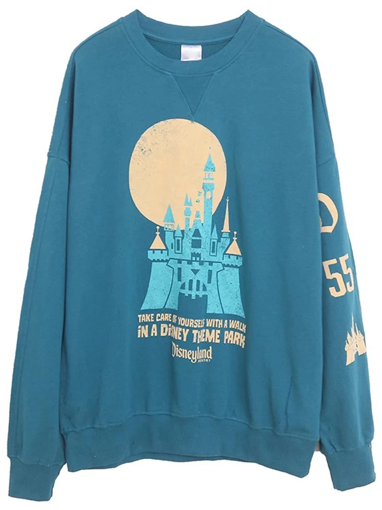 Imagem -04 - Disney-moletom com Estampa Feminina Disneyland Letter Pulôver Mickey Mouse Manga Comprida Gola o Jumper Camiseta Azul Castelo Mundial