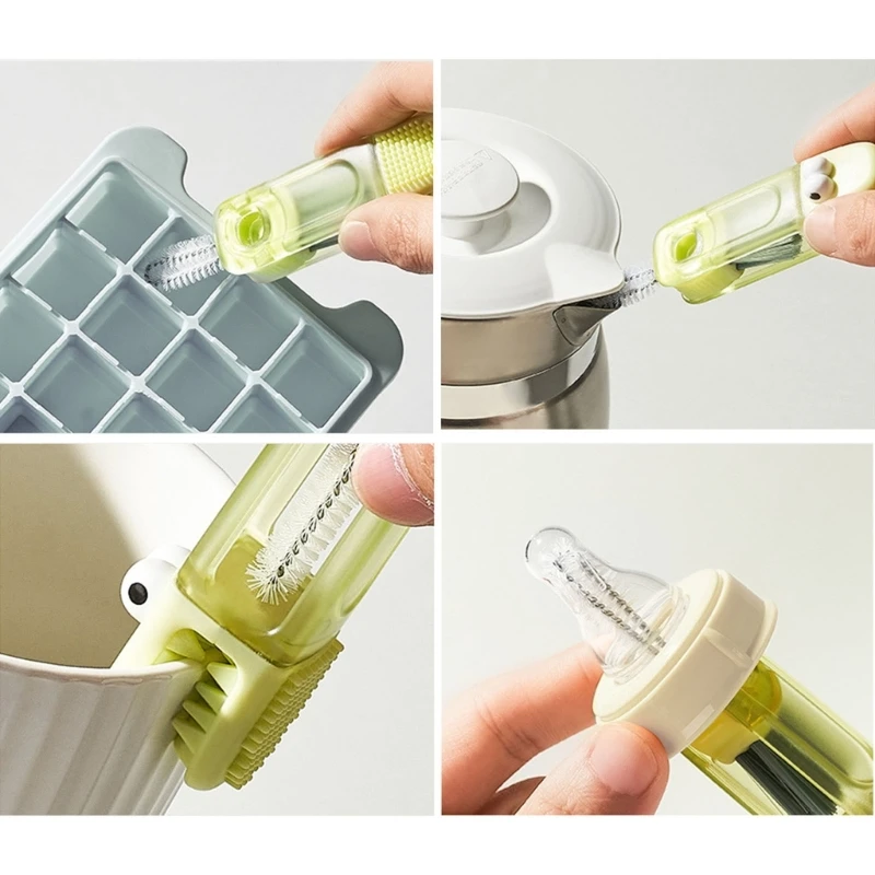 3 In 1 U-shaped Baby Bottle Brush Baby Feeding Bottle Vacuum Cup Mouth Cleaning Brushes Rotatable Groove Gap Deep Cleaning Tools