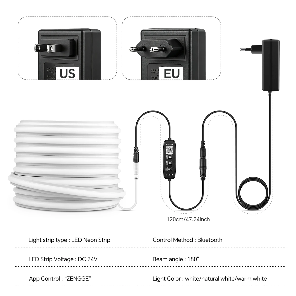 Waterproof Decoartive Neon Light Strip 3m-10m APP Remote Control 24v Dimmable COB Tape,Timming Setting,Self-Adhesive,EU/US Plug