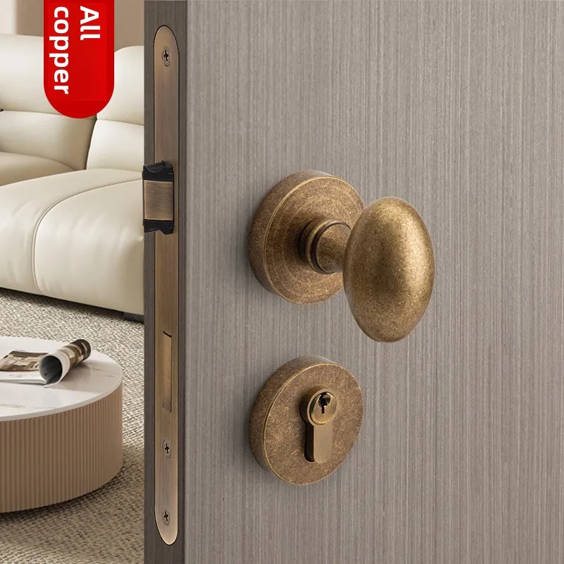 Copper Lock Indoor Silent Split Lock Household Vibrating Bronze Spherical American Retro Double Door Door Lock