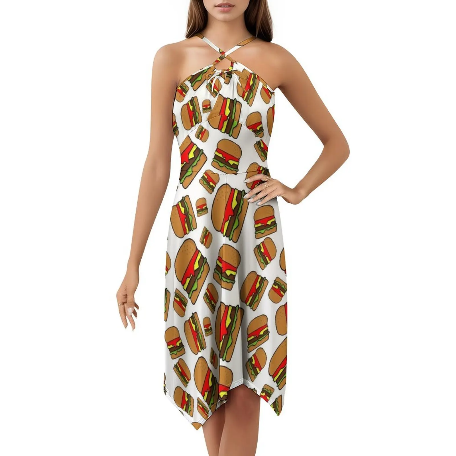 غائم مع فرصة من كرات اللحم... وفستان قصير على طراز Preppy للنساء على شكل حرف A فستان يوم كاجوال فضفاض برغر برغر #5