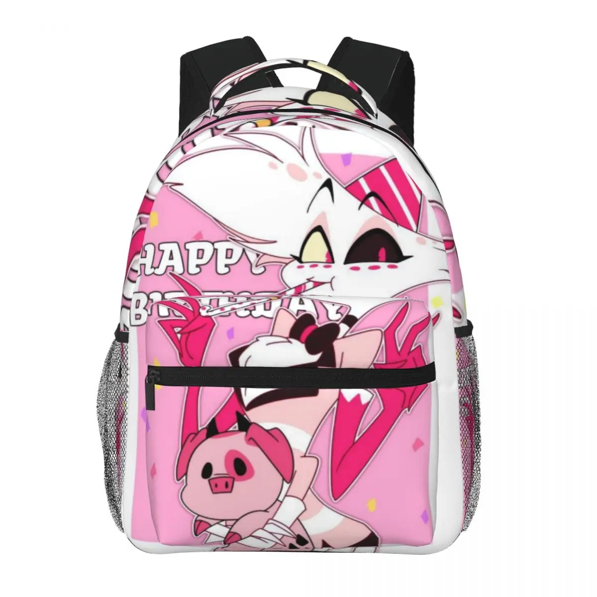 Angel Dust and Fat Nugget Hazbin Hotel Mochilas para meninos e meninas, mochila escolar, grande capacidade, bolsa de ombro dos desenhos animados, rosa, crianças