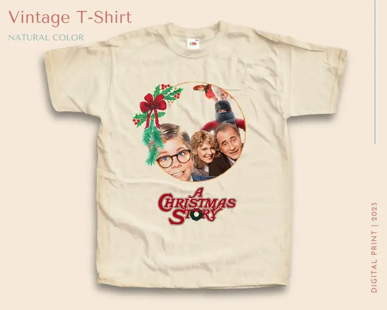 Vintage TShirt A Christmas Story NATURAL color Men Woman Unisex T-Shirt Digital Print Sizes S M L XL 2XL 3XL 4XL 5XL