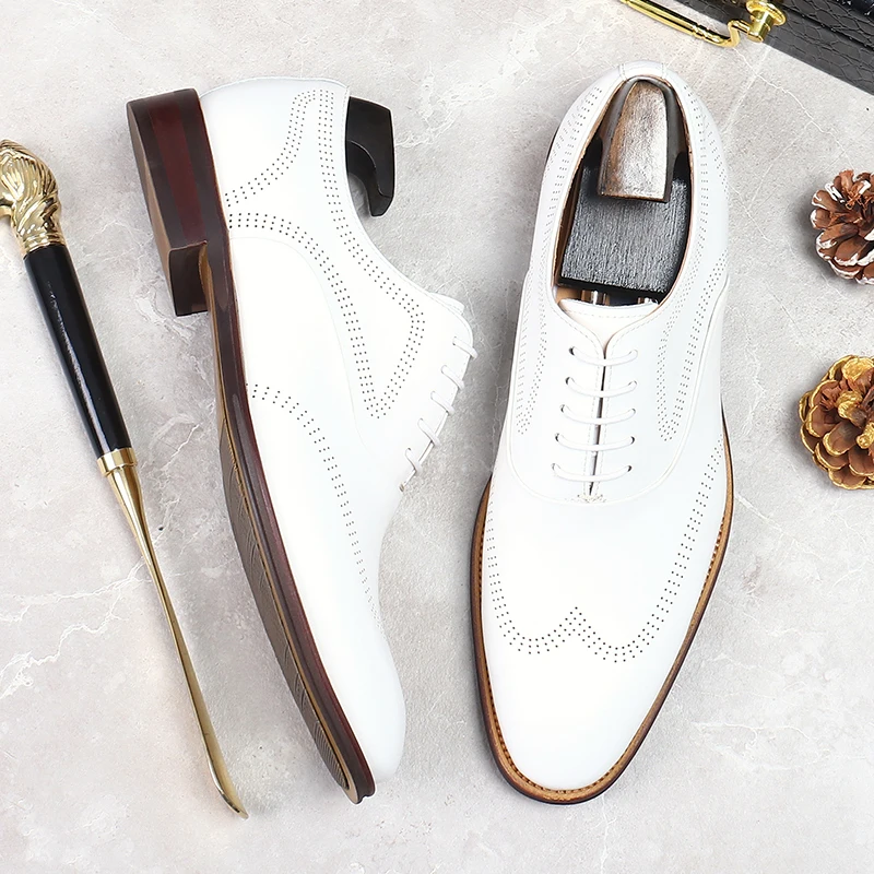 Pure Leather Men's Shoes Versatile Handmade Lace Up Footwear Korean Trendy Cowhide Leather Dress Shoes YouthShoes for Wedding