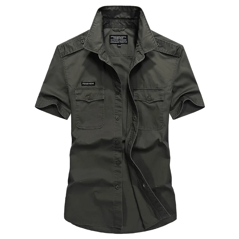 New Men Summer Short Sleeved Shirts Multi Pockets Military Tooling Shirts High Quality Male Cotton Outdoor Casual Shirts Size 3X