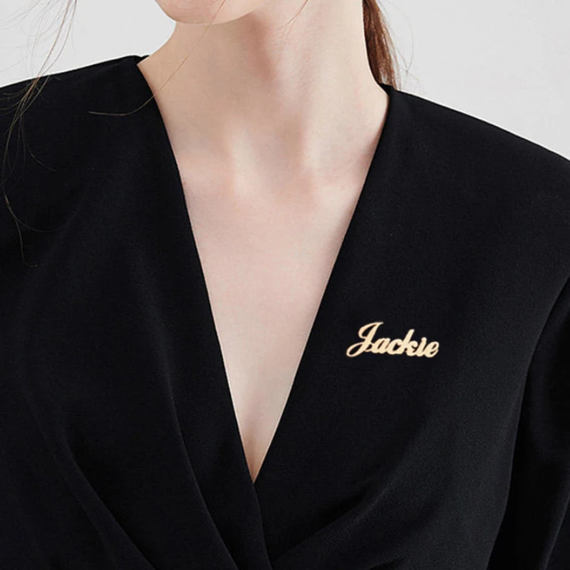 Broches personalizados con nombre Para Mujer, alfileres de acero inoxidable, joyería de oro rosa, placa de identificación Para fiesta, Ropa Para