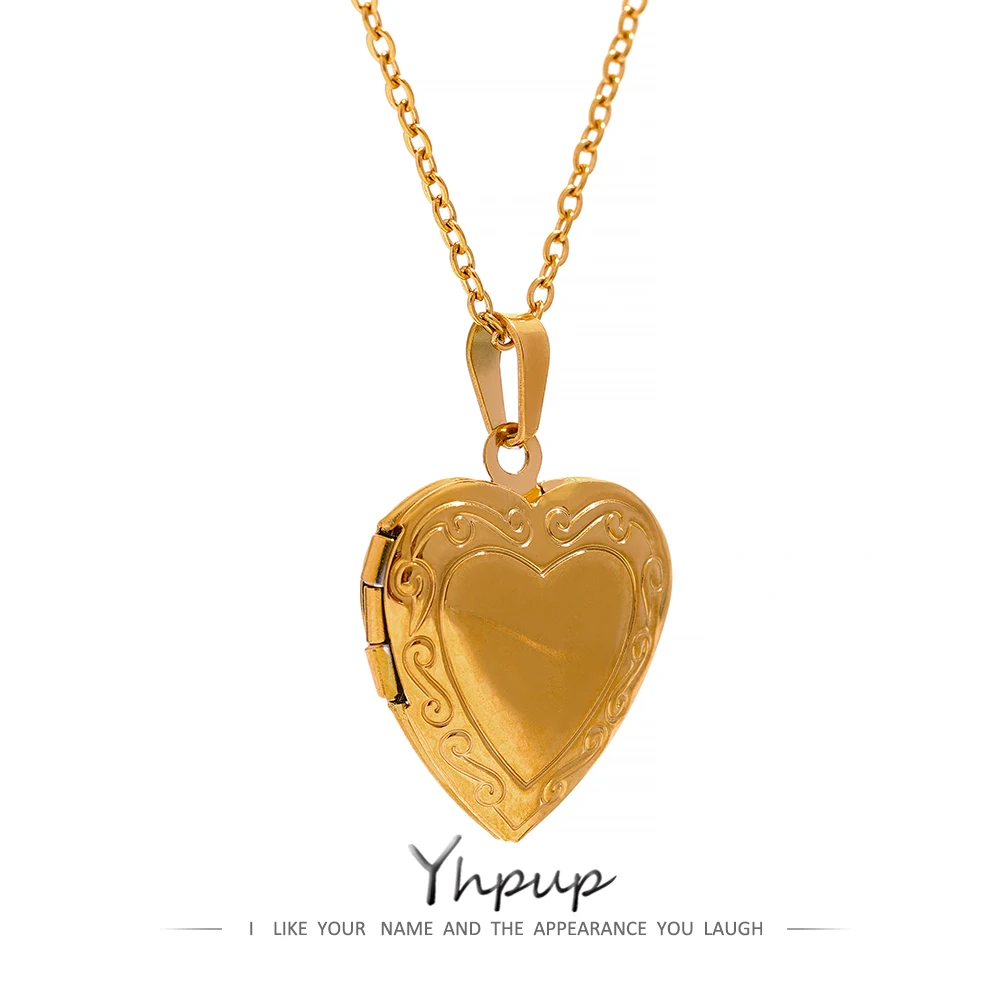 Yhpup Heart Stainless Steel Pendant Drop Necklace  Waterproof Friend Photo Picture Frame Locket Charm Necklace Jewelry Gift