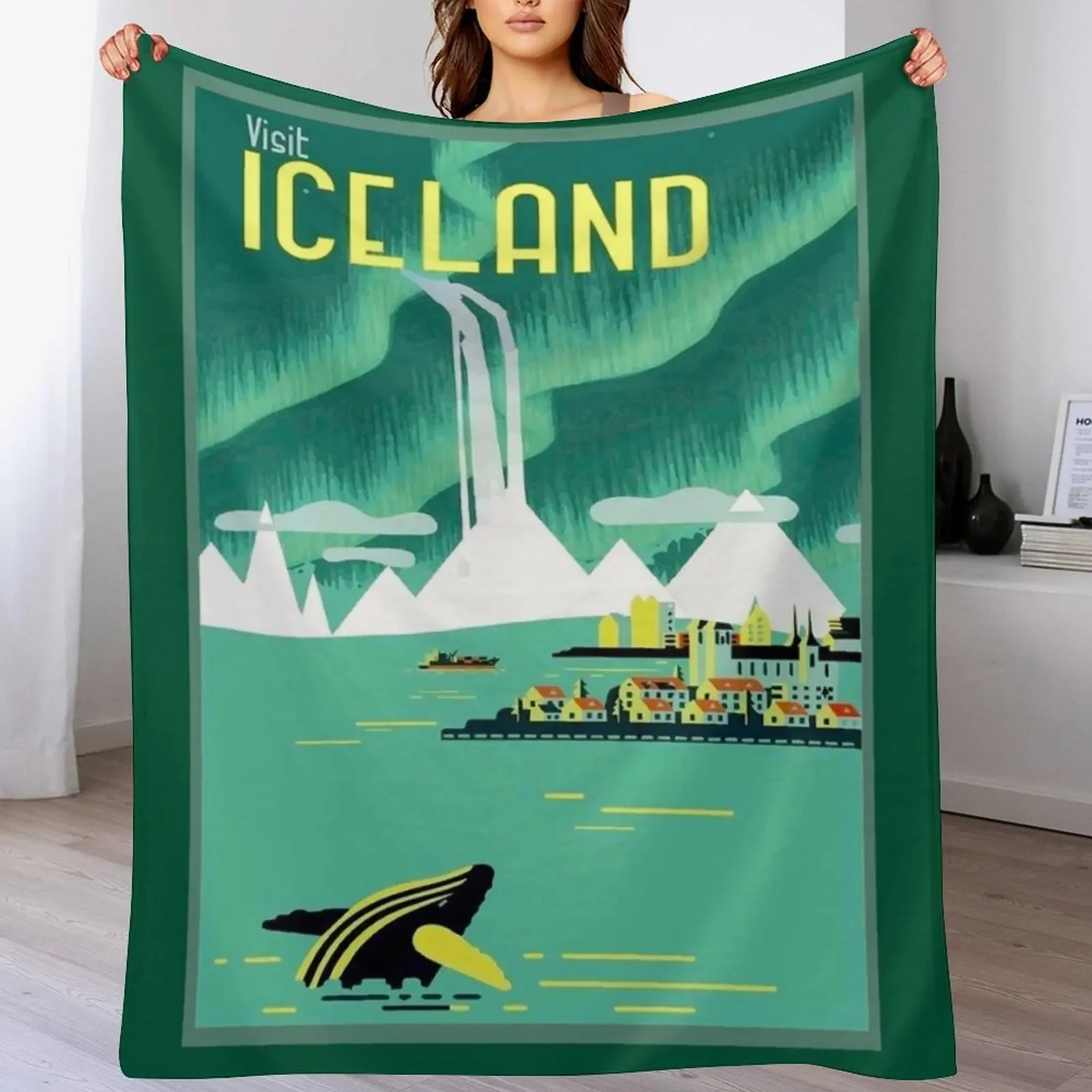 

ICELAND : Vintage Travel and Tourism Advertising Print Throw Blanket Flannel Fabric for winter Bed Fashionable Thermal Blankets