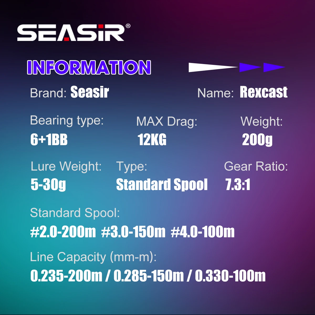 Seasir Rexcast Fishing Reel Max Drag 12kg Long Cast 7.3:1 6+1BB Fresh Saltwater Design Baitcasting Fishing Pole