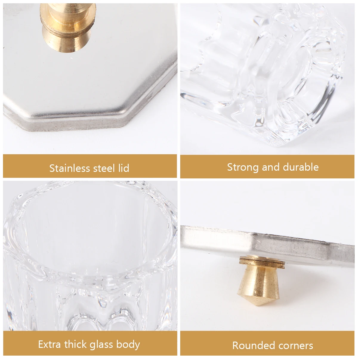 2 個クリスタルカップ蓋付きネイル液体容器ミニガラス混合アクリルパウダー透明耐久性のあるプロフェッショナル使用