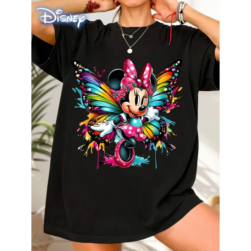 

Colorful Butterfly Minnie's Cute Casual Pure T-shirt Summer Top Pattern Short Sleeve Casual Fun Breathable Harajuku Shirt Y2K