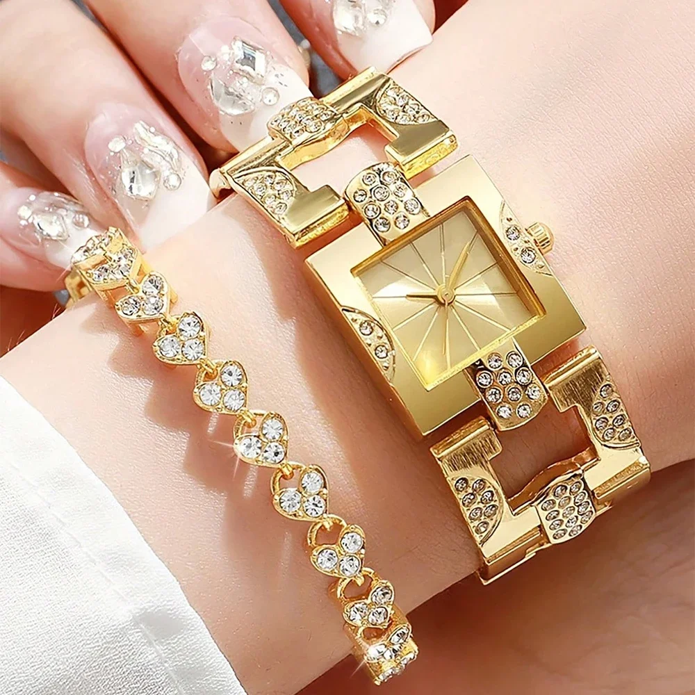 

Набор из 2-х классических ретро-часов: женские кварцевые часы с квадратным циферблатом и браслетом, в комплекте с браслетом