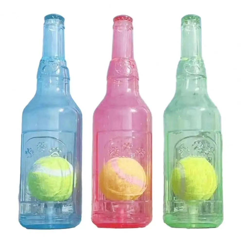 TPR Dog Chew Beer Bottle Shape Bite-Resistant Interactive Dog Built-in Tennis Ball Floating Design Pet Teeth Grinding