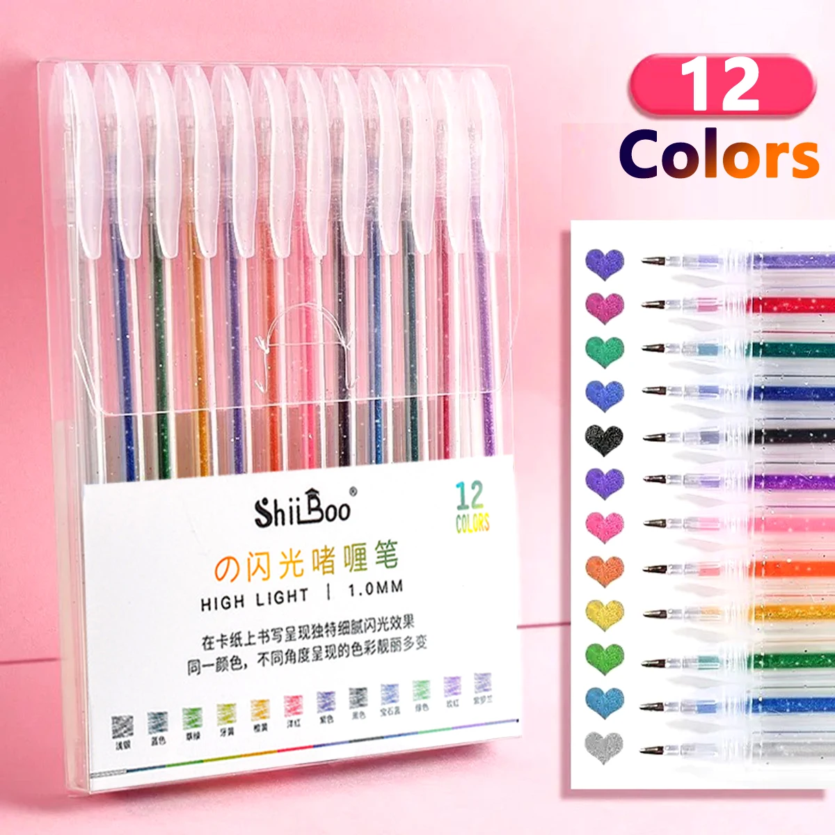 60 kleuren glitter gelpen 1,0 mm metaal glitter kleur balpen papier karton dagboek tekening markering kleuren DIY kunst