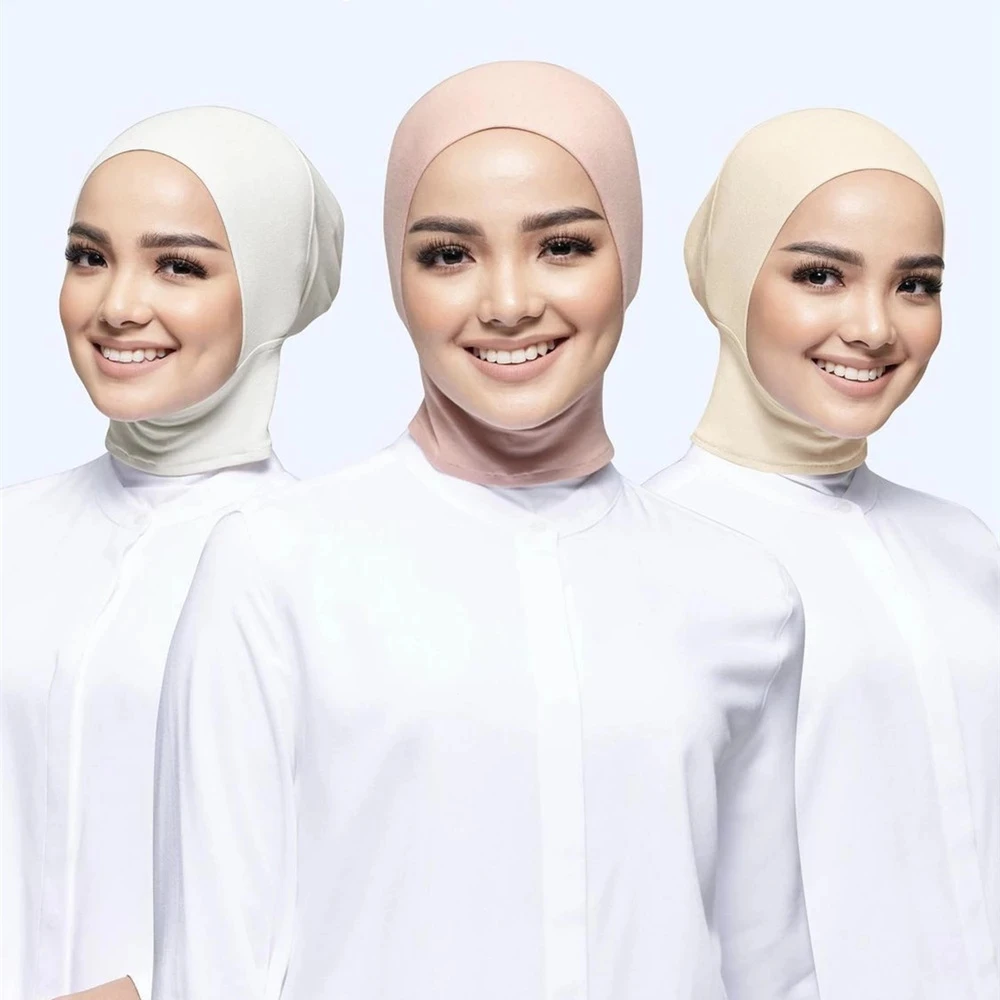 Lenço de algodão de cor sólida para mulheres, boné interno, turbante, chapéu, hijab, islâmico, muçulmano, macio, elástico, boné ósseo, pronto a vestir, 2022