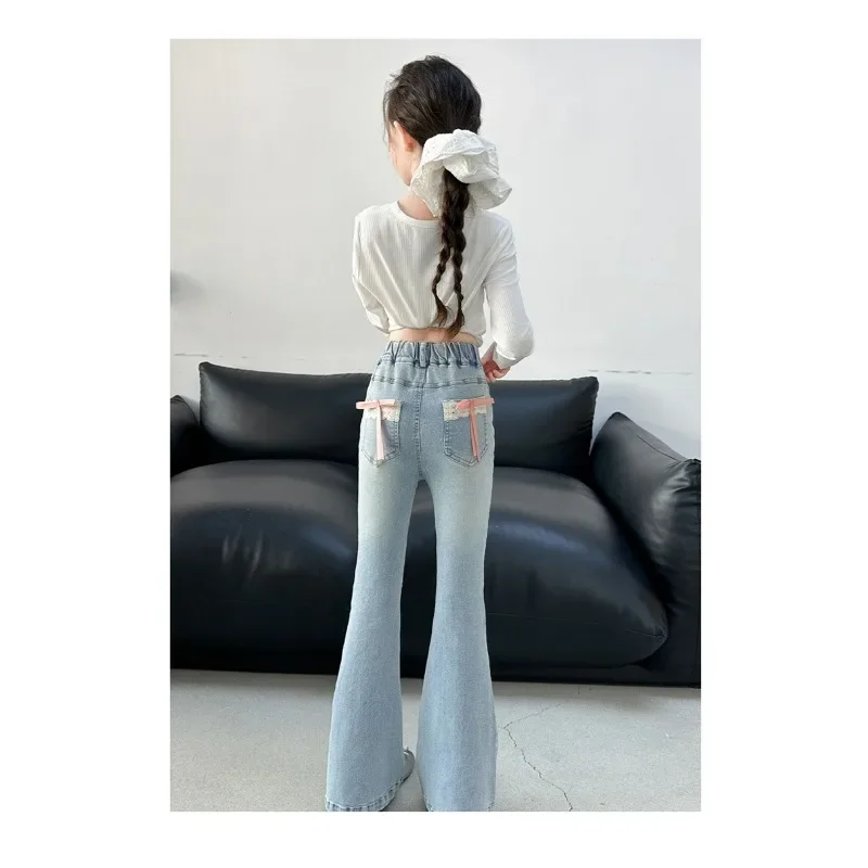Girls Spring and Autumn Denim Flared Pants 2025 New Children's Foreign Style Slim-fit Korean Edition Elastic Pants