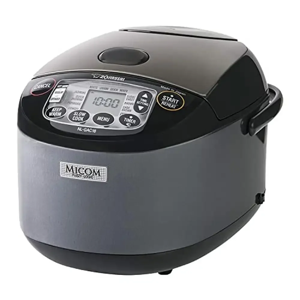 10 Cup Umami Micom Rice Cooker Warmer Metallic Black LCD Timer Nonstick Inner Pot Menu Settings Steam function Slow Cook