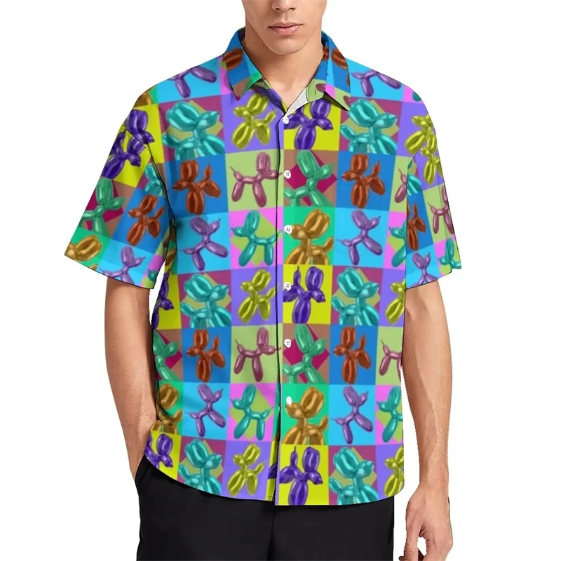 عارضة هاواي بالون الكلب قميص 3D الرجال النساء ملابس عصرية الصيف الشاطئ قصيرة الأكمام مضحك قميص الذكور الملابس قمم رخيصة #1