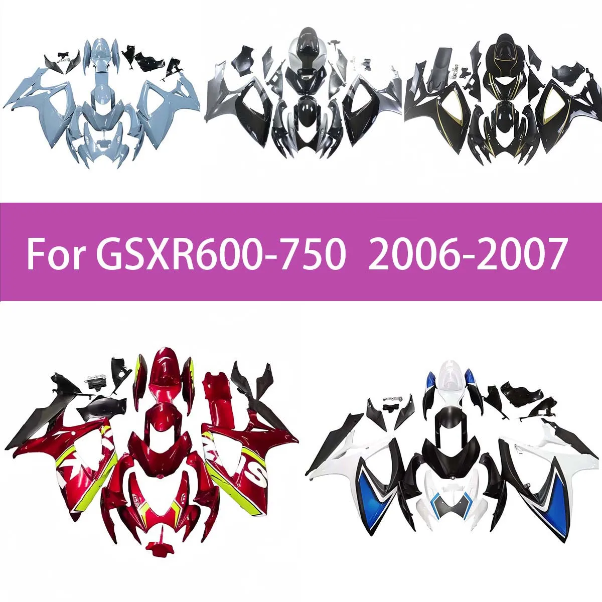 

Для Suzuki GSXR600 750 2006 2007 года, индивидуальный дизайн, комплект обтекателей, подходит для 06 07 GSXR600 GSXR750, литые пластиковые обтекатели