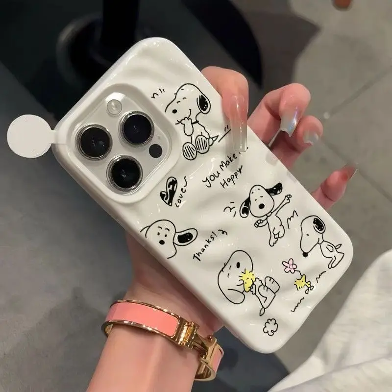 حافظة هاتف سنوبي بخطوط سوداء بسيطة لهاتف آيفون 16 برو 15 14 13 12 11 برو ماكس بلس غطاء ناعم جميل مضاد للسقوط ومضاد للصدمات