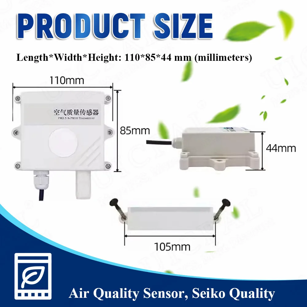 PM2.5 PM10 Air Quality Tester Sensor Module IP65 Smog Particles Concentration Transmitters RS485 4-20mA 0-5V Detection 0-1000ug