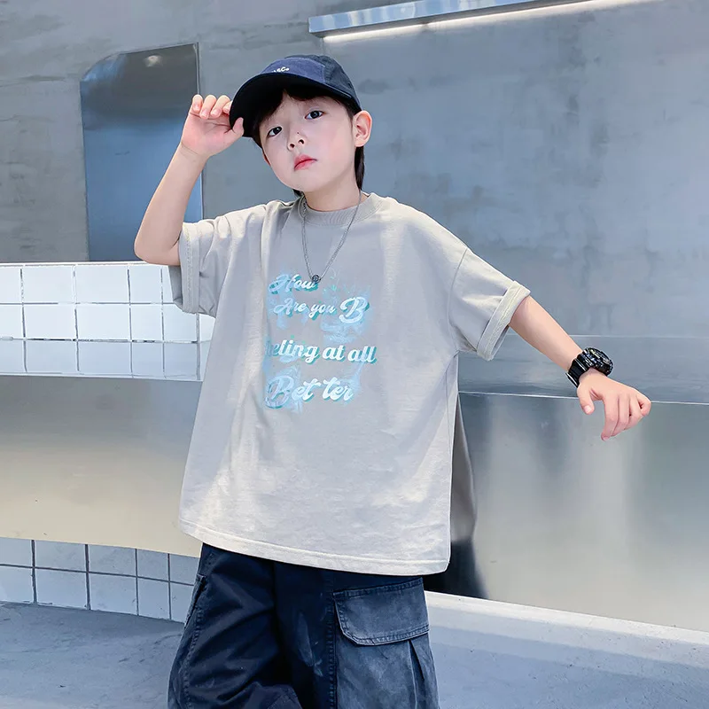 

Older Boys Summer Purified Cotton Short SleeveTT-shirt2024New Children's Boys' Summer Loose T-shirt Top Fashion