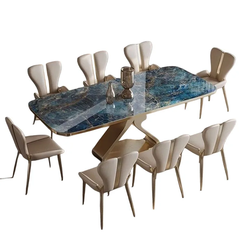 Italian light luxury dining table, modern simplicity, vil******ing table com***ation, marble pattern
