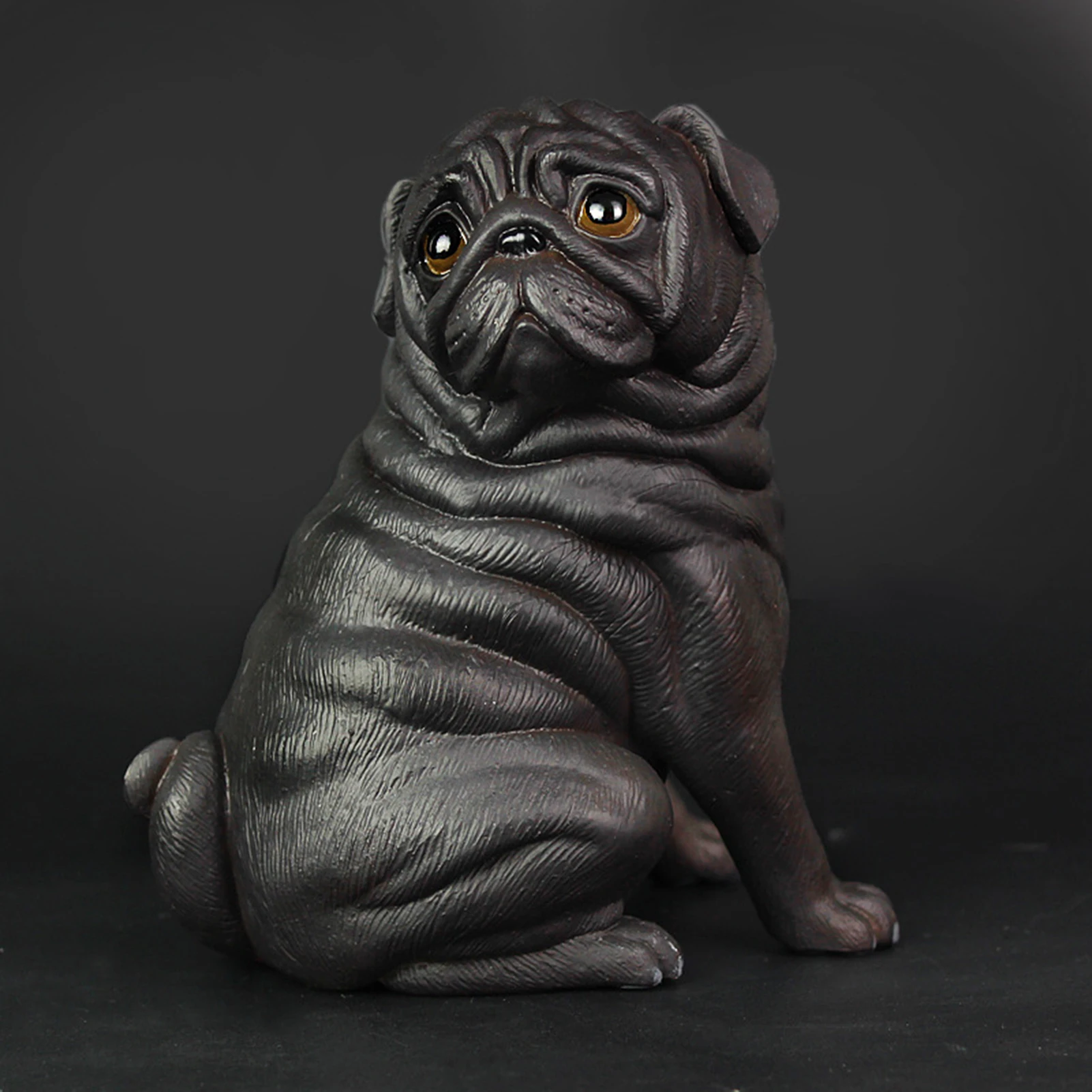 Artificial Pug Dog Model Statue Realistic Reusable Plastic Pug Dog Model Statue Cute  For Home Or Garden