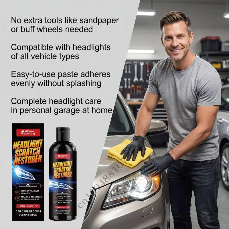 Headlight Cleaner Paste for Routine Vehicle Detailing, Lens Appearance Care for Light Scratches, and Yellowed Lenses for Owners