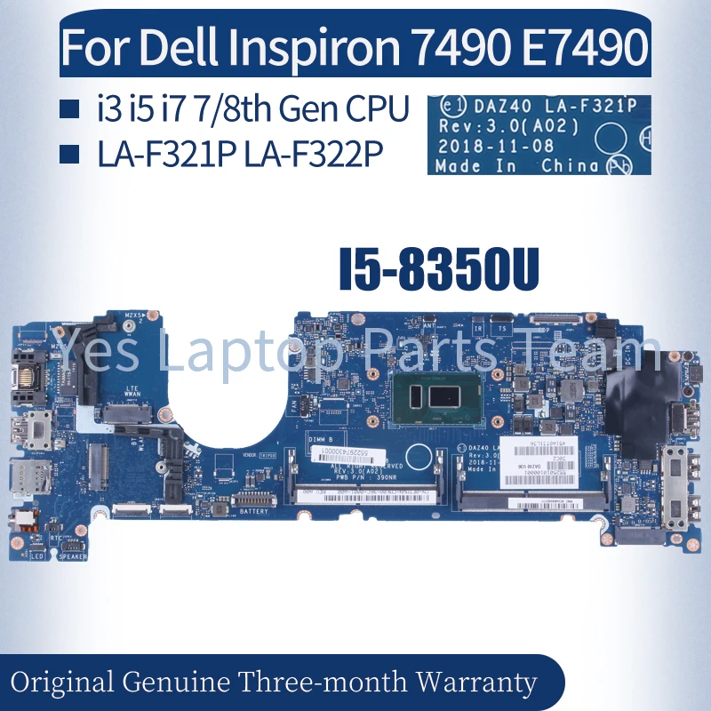 LA-F321P LA-F322P For Dell Inspiron 7490 E7490 Laptop Mainboard 0PP44F 02766V 0NFCCJ 0R462V 0R841W I5 I7 Notebook Motherboard