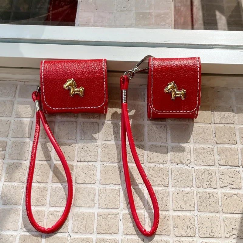 

Fashion Ins Cute 3D Horse Leather Earphone Case For Apple Airpods 4 3 2 Pro 3 Protective Cover with Hand Rope Protective Cases F