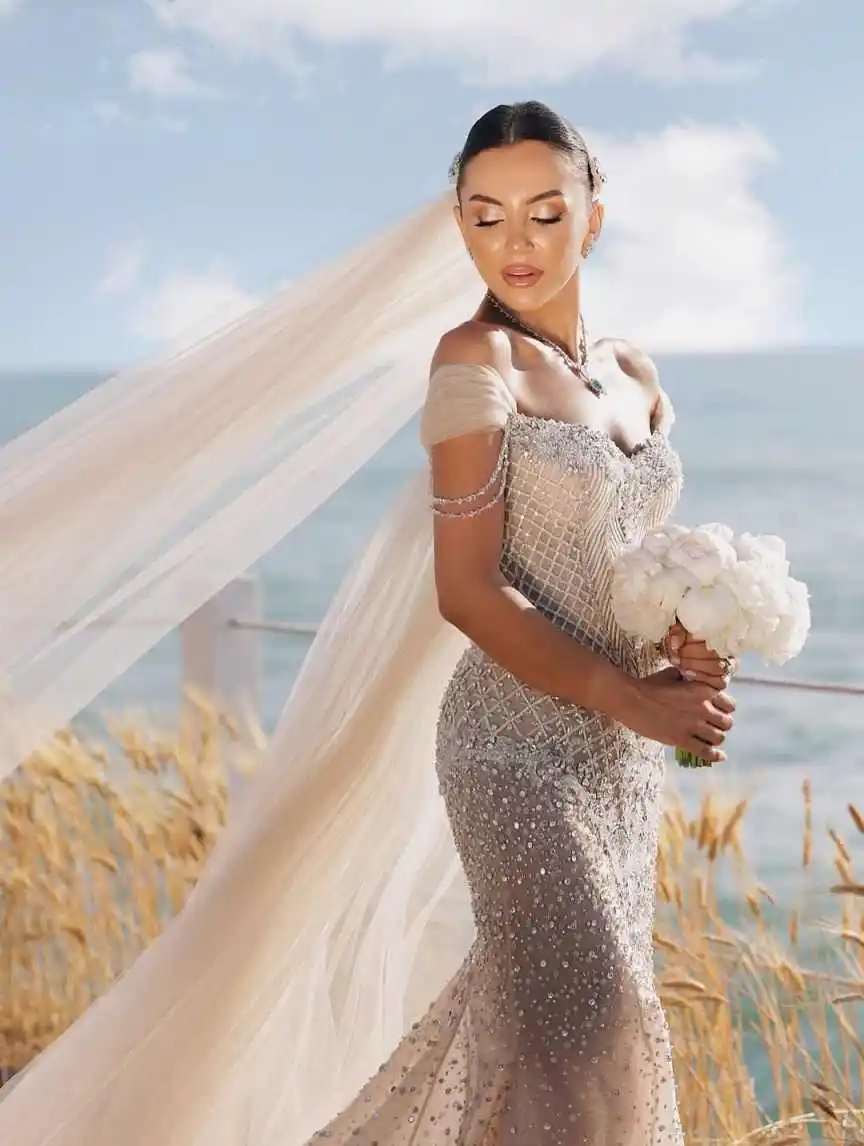 Graceful Wedding Dresses Mermaid Strapless Off Shloulder Sequins Crystals Backless Bride Dress Vestido de novia Custom Made