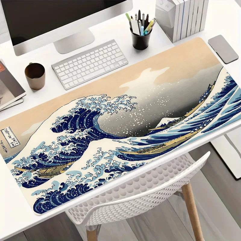 

The anti-slip and washable rubber bottom of the wave view mouse pad is a large-sized desk accessory of high quality