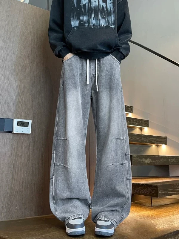 American Style Knife Folded Casual Loose Straight Leg Jeans for Men Autumn 2026 New Style Wrinkle Deconstructed Versatile Jeans