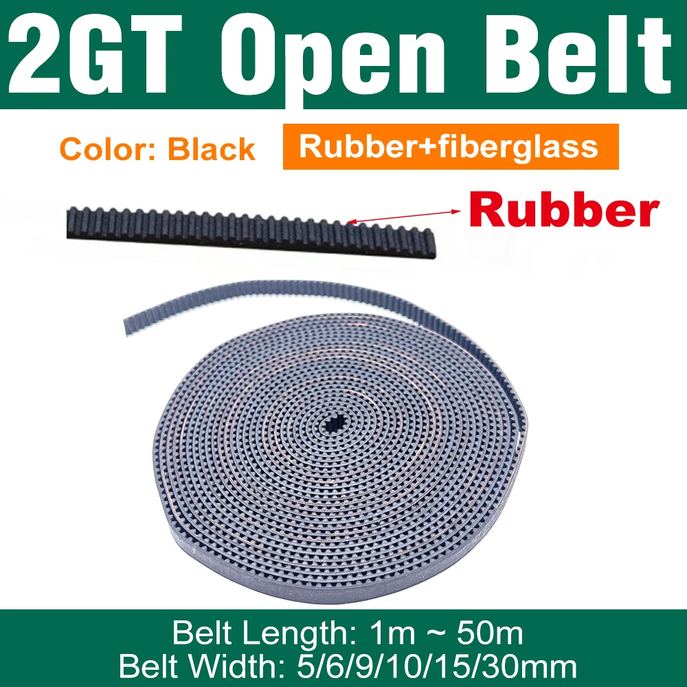 2GT Offener Zahnriemen Breite 6/9/10/15mm 2GT Gummi-Offenriemen Kleiner Spielraum Linearbewegung 3D-Drucker GT2 Offener Zahnriemen
